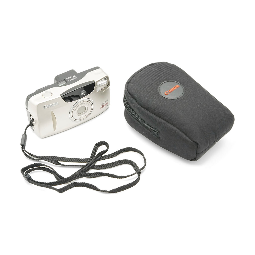 Canon Sure Shot 76 Zoom 35mm film camera, with case and wrist strap