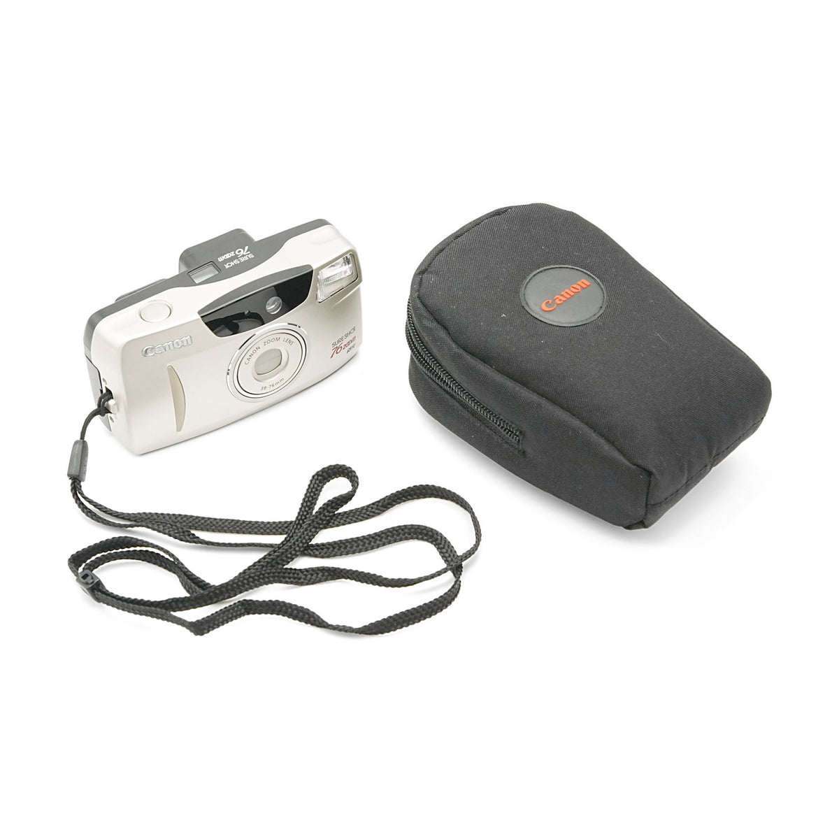 Canon Sure Shot 76 Zoom 35mm film camera, with case and wrist strap