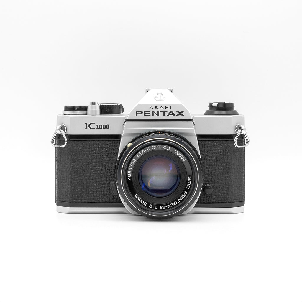 Pentax K1000 with SMC Pentax-M 50mm f2 lens, front view
