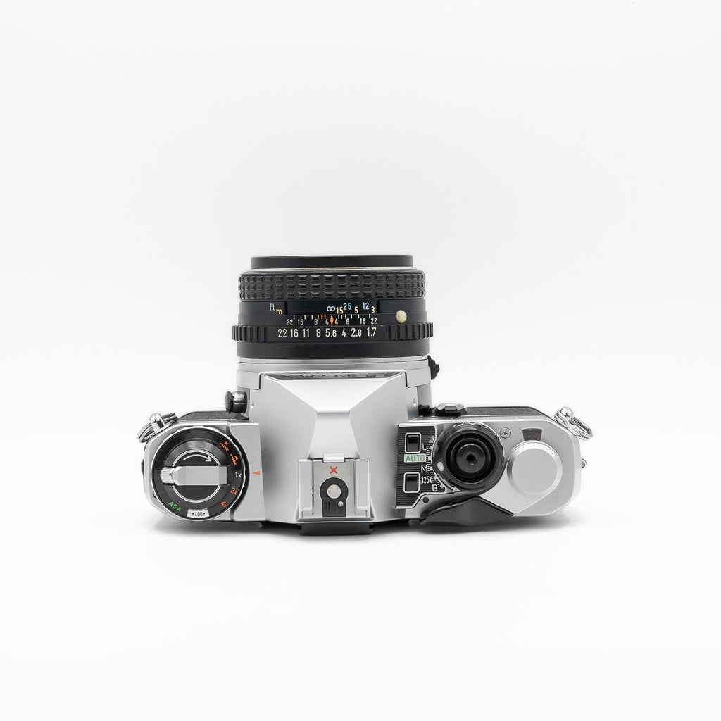 Pentax ME Super silver, top plate