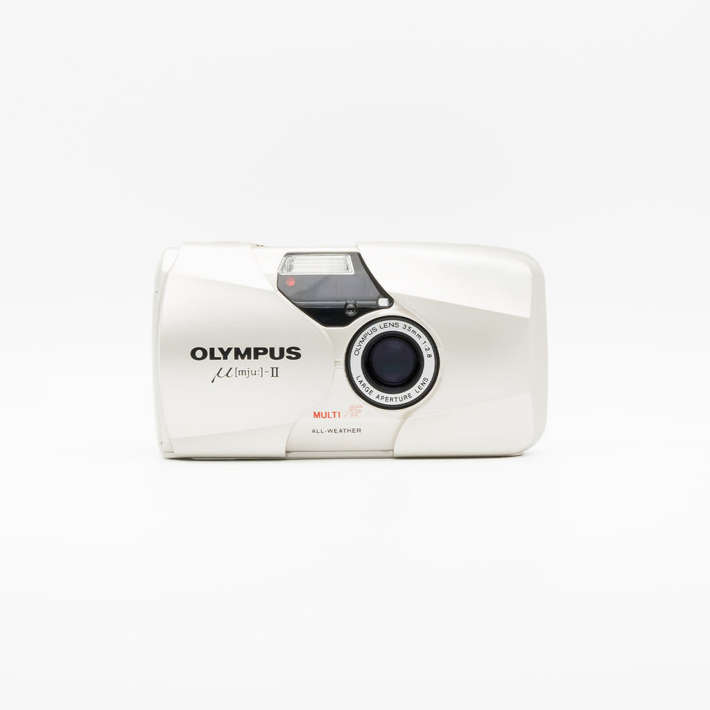 Olympus Mju II Silver 35mm film camera, front