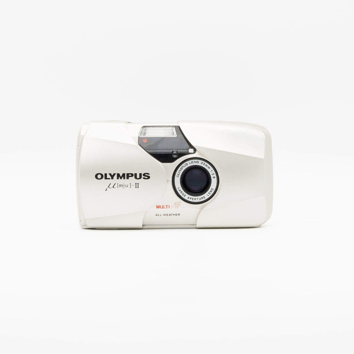 Olympus Mju II Silver 35mm film camera, front