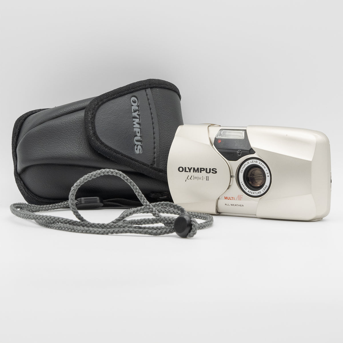 Olympus Mju II Silver 35mm film camera, with original case and strap