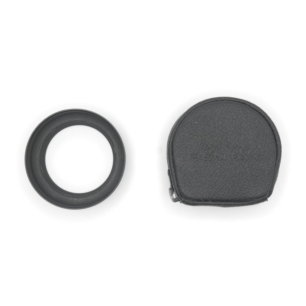Asahi Pentax 49mm Lens Hood, front, with pouch