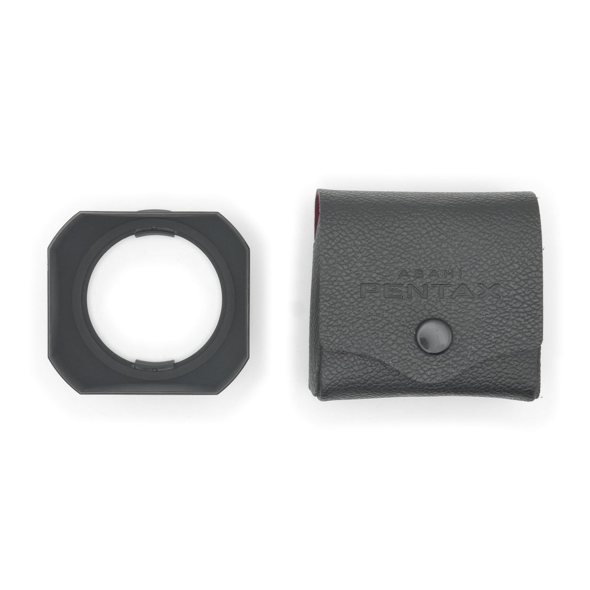 Asahi Pentax 52mm Square Lens Hood, front, with case